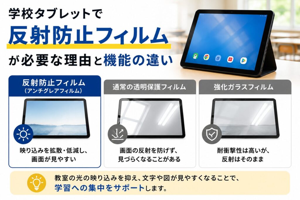 学校タブレット用 反射防止保護フィルムの選び方|法人一括導入のポイントを解説
