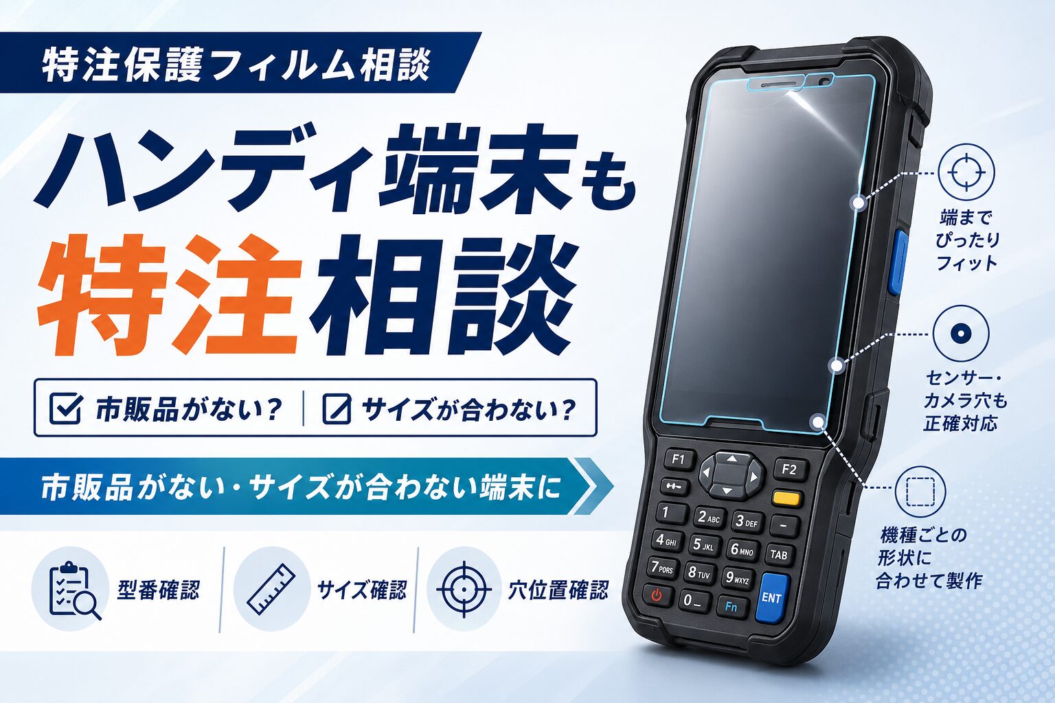 ハンディターミナル向け特注保護フィルム相談｜市販品がない・サイズが合わない端末にも対応