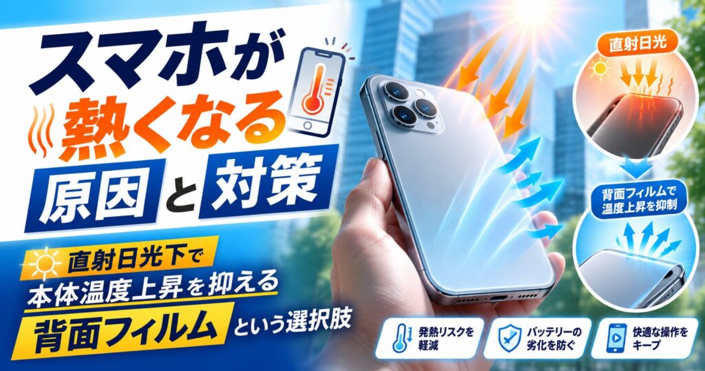 屋外の直射日光下でスマホの発熱対策を行うイメージ