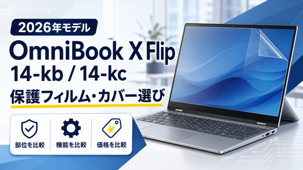 HP OmniBook X Flip 14-kb・14-kc向け保護フィルムとカバーの比較イメージ