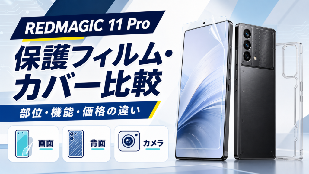 REDMAGIC 11 Pro対応の保護フィルムとカバーを部位・機能・価格で比較するイメージ
